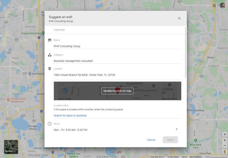 Update Location on the google map