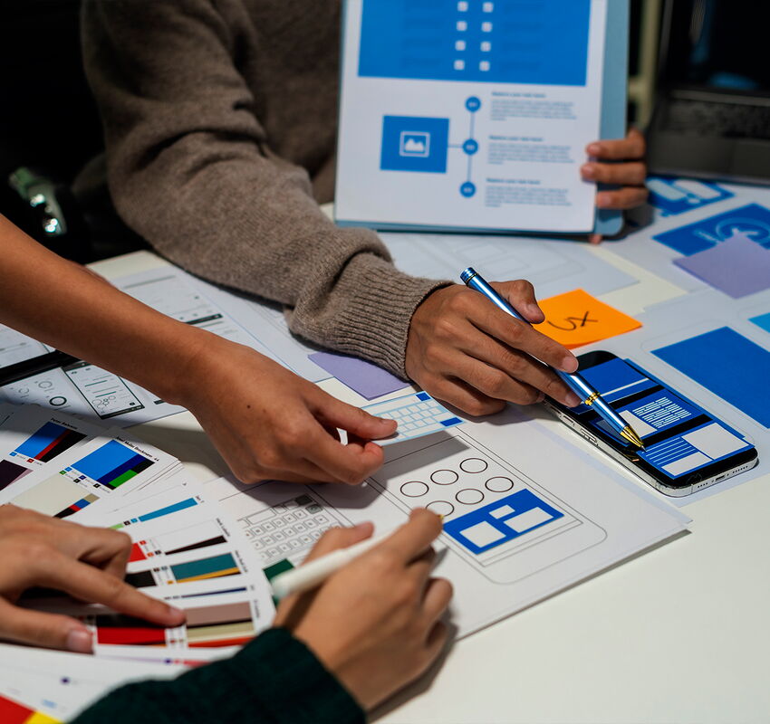 ph3 agency insight blog graphic individuals in a room planning brand breakdown layouts and colors