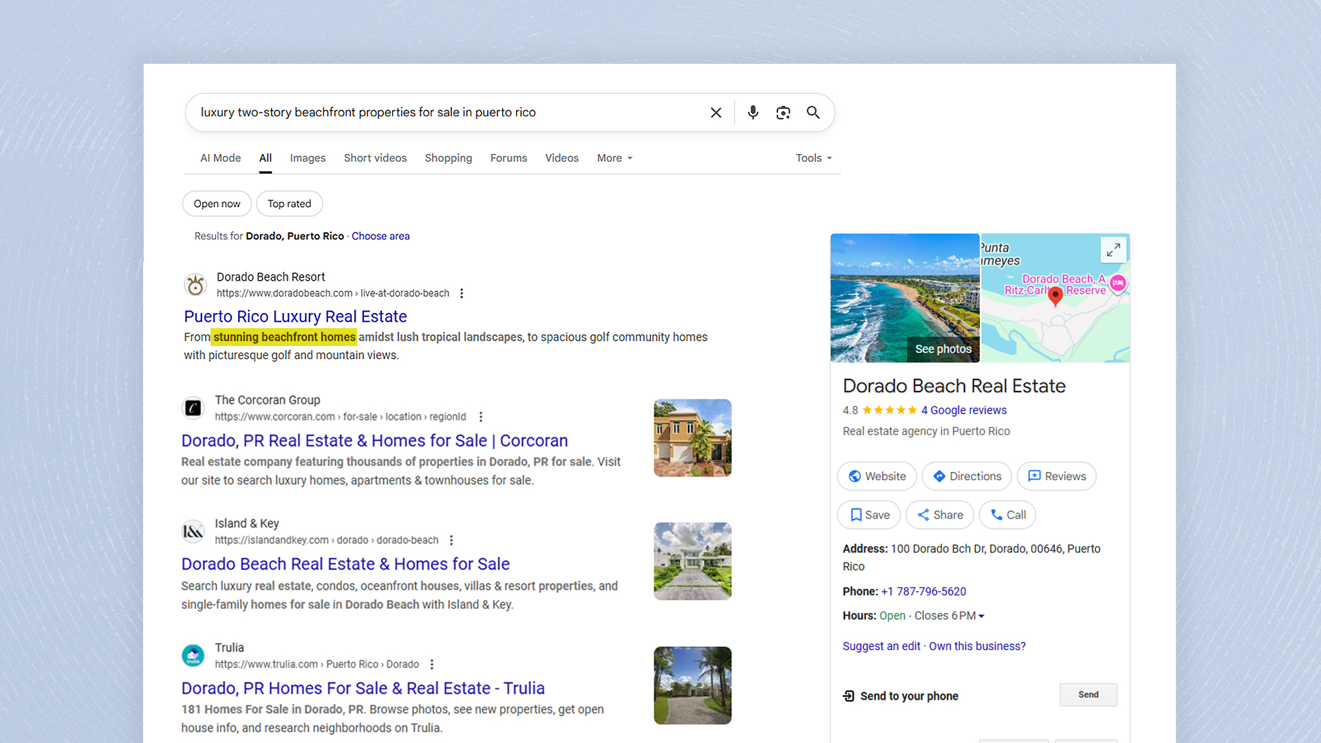 Dorado Beach Luxury Real Estate in Puerto Rico Google Search SEO results powered by Ph3 agency