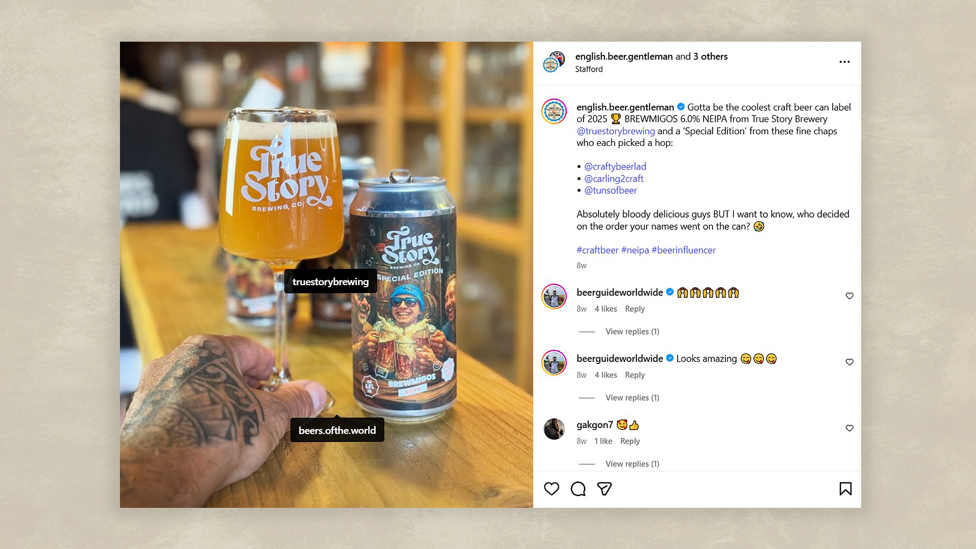 instragram post of influencer promoting beer as a collaborative brand deal